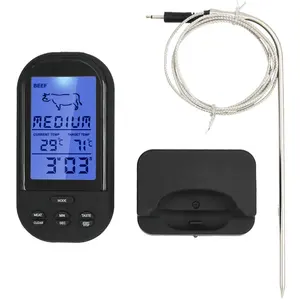 Schwarz Wireless BBQ Digital Thermometer Küchen grill Fleisch Lebensmittel Kochen Fern thermometer Mit Hintergrund beleuchtung Alarm funktion