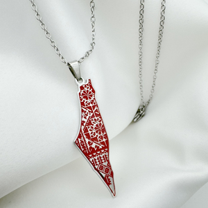 Grosir gaya panas kalung Palestina baja tahan karat berlapis emas 18k dengan zirkon Kuffiyeh liontin peta Enamel kubah kalung - Product Image 6