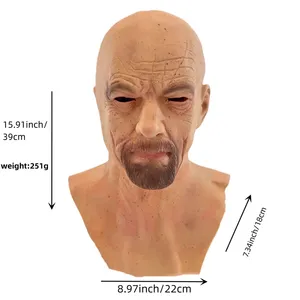 Máscara de Látex Clásica de <span class=keywords><strong>Breaking</strong></span> <span class=keywords><strong>Bad</strong></span>, Máscara de <span class=keywords><strong>Walter</strong></span> White, Máscara de Mr. White Heisenberg, Disfraz de Cosplay para Adultos de Halloween - Product Image 4
