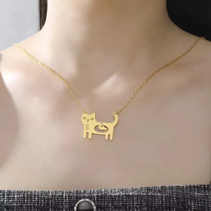 Styling Cat And Fish <b>Necklace</b> For Women Made With Durable 304 Stainless Steel Featuring A Cute Cartoon Animal Pendant Design - Product Image 4