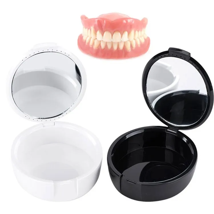 La médica, Dental dientes falsos de plástico caja de almacenamiento para dentadura cajas con espejo