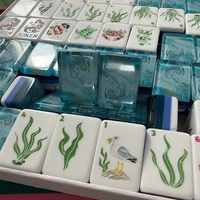 Collection de 160 tuiles de Mahjong portables en acrylique américain à motif océanique pour les voyages, les jeux en famille, les adultes et les rassemblements sociaux