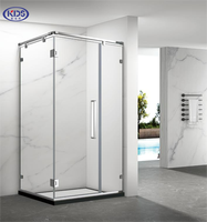 Cabine de douche d'angle sans cadre sur mesure avec porte battante en verre pour salle de bain
