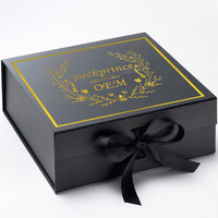 Boîte-cadeau pliée en papier recyclable personnalisé de luxe noir grandes boîtes d'emballage de stockage pliantes à fermeture magnétique stratification brillante