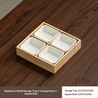 Plateau de service carré en bambou massif à 9 compartiments 28x28x6cm, grille amovible, multifonction, minimaliste, pour cérémonie du thé professionnelle