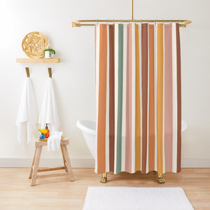 Équilibre des couleurs neutres décor d'hôtel Boho <span class=keywords><strong>Extra</strong></span> <span class=keywords><strong>Long</strong></span> minimaliste Vintage polyester imprimé rayures <span class=keywords><strong>rideau</strong></span> de <span class=keywords><strong>douche</strong></span> - Product Image 1