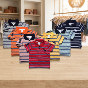 T-shirt à manches courtes en coton pour enfants, vente en gros, à rayures, été - Product Image 3