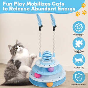 Nouvelle conception, petit volume, tour interactive intelligente pour chat à quatre niveaux, ensemble de jouets interactifs d'entraînement pour chat, jouets à roulettes pour chat, jouet tournant pour chat - Product Image 4