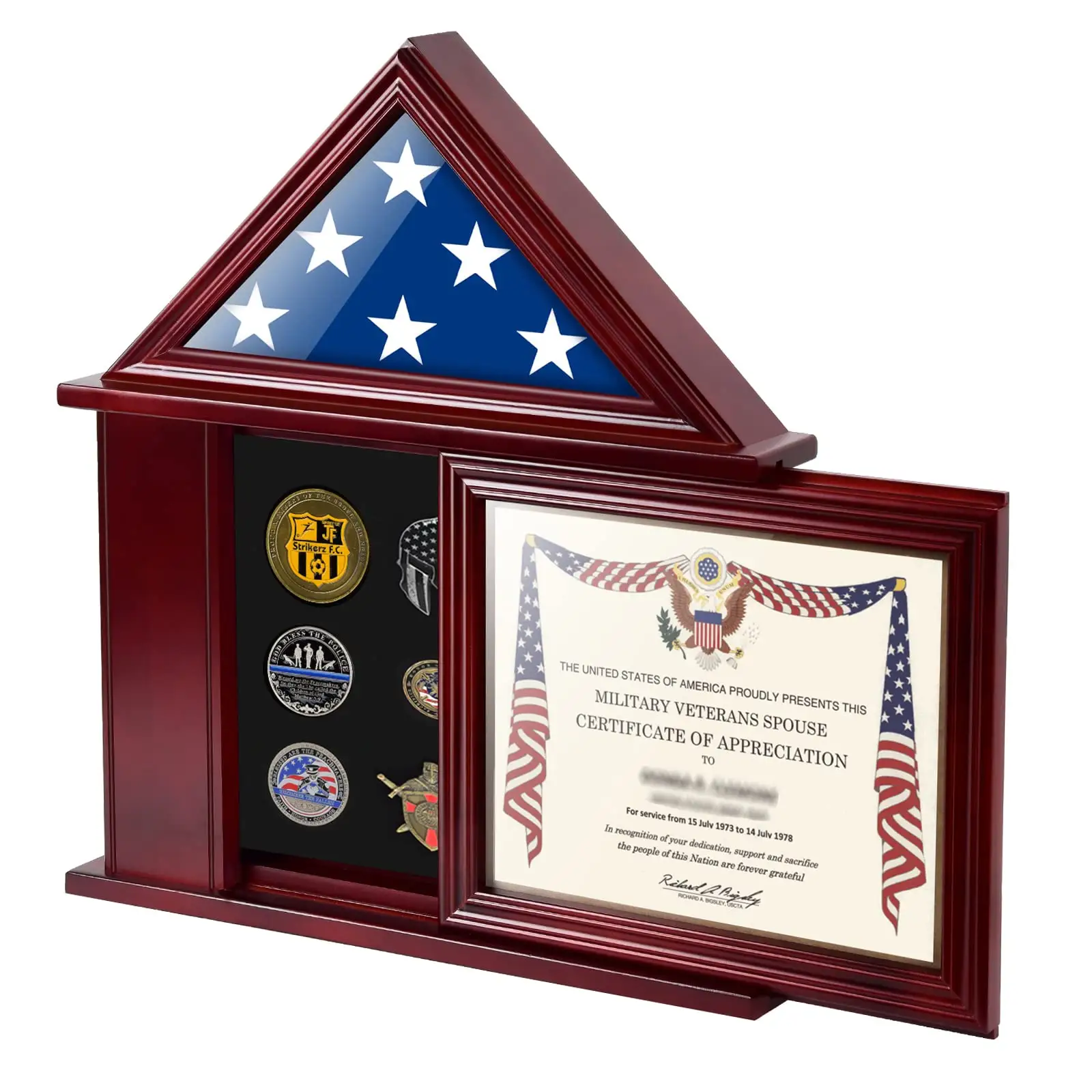 Kotak Pajangan Bendera Veteran Cocok Bendera Amerika Dilipat Bendera Kotak Bayangan Lapisan Bulu untuk Medali Lencana