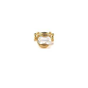 Fashion <b>Ring</b> 316L Stainless Steel PVD Gold Plating Clear Crystal Stone <b>Statement</b> Jewelry - Product Image 1
