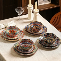Service de vaisselle en céramique de style bohème marocain - Assiettes et bols colorés peints à la main pour la maison, la cuisine, le restaurant et les fêtes