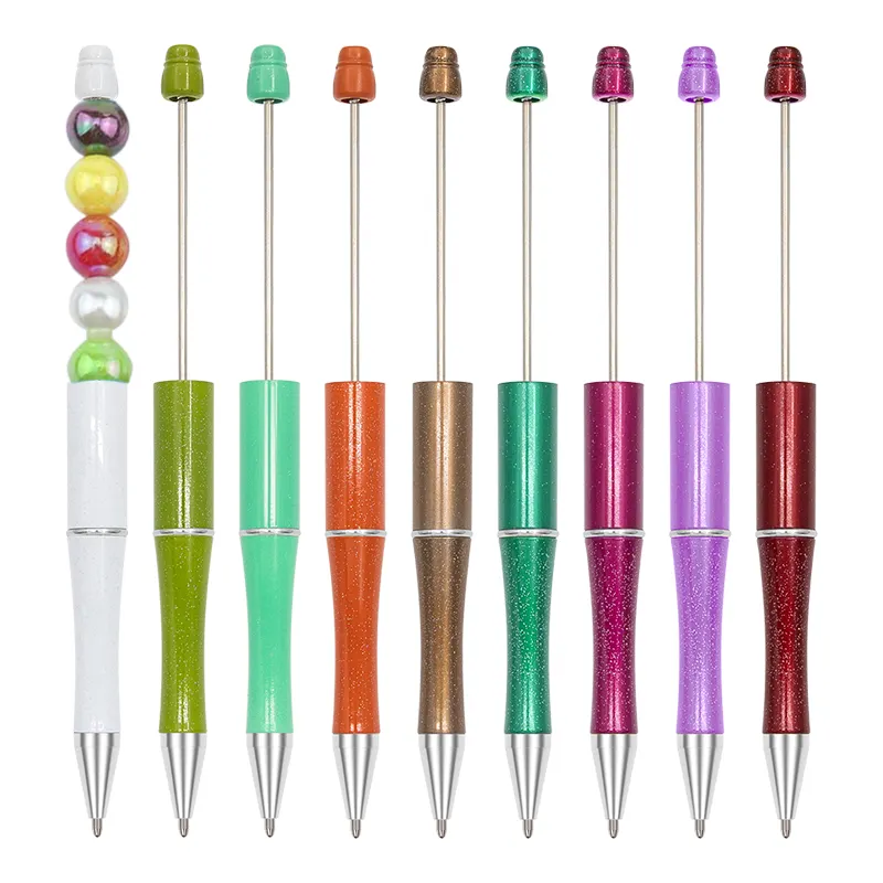 Twist Hot Sale ein Perlen Kugelschreiber dekorative Perlen Stift billige Farbe Kunststoff DIY Perlen Kugelschreiber