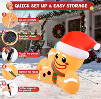 Homme en pain d'épices gonflable géant de Noël de 3 mètres de long, allongé, avec lumière LED intégrée pour décoration extérieure