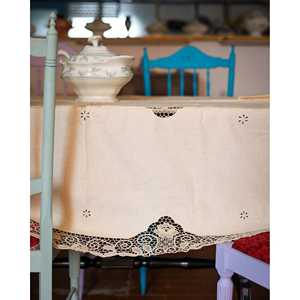 Mantel de Lino Color Marfil para Bodas, Diseño Rectangular con Encaje Burano Renacentista a Rayas, para Comedores de Hoteles, Uso Profesional, Marca Pietrochianese - Product Image 1