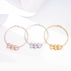 18K PVD Gold Stainless Steel <b>Engravable</b> Heart Charm Bracelet Custom Name & Logo <b>Bangle</b> | Waterproof, Hypoallergenic & Durable - Product Image 2