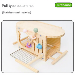 Nid d'oiseau en bois à motif solide avec clocher bouton fermeture nid de jeu d'oiseau et maison <span class=keywords><strong>perchée</strong></span> pour l'élevage d'oiseaux - Product Image 4