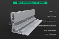 Profilé en aluminium pour caisson lumineux, profilé d'extrusion en aluminium de 40 mm sans cadre pour caisson lumineux en tissu SEG pour affichage publicitaire