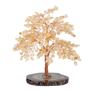 Handmade Agate cơ sở pha lê trang trí tinh tế Citrine sỏi Fortune Tree đồ trang trí tự nhiên với khắc mặc quần áo cho máy tính để bàn - Product Image 5