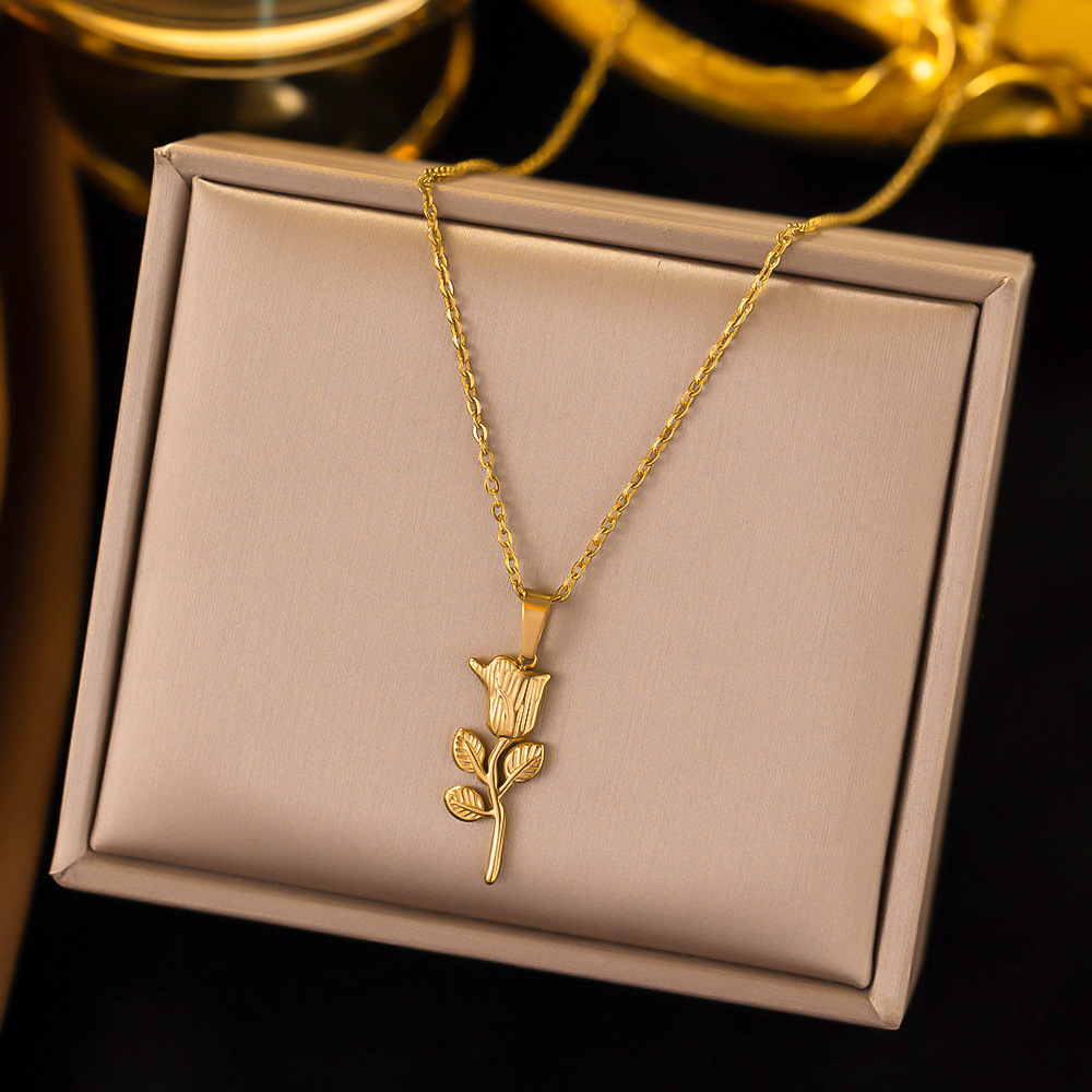 18k gold Rose pendant stainless steel necklace