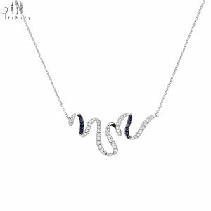 Collar de la Serie Curvas de Calidad Excepcional, Joyería Brillante de Oro Blanco Sólido de 18K con Colgante de Diamantes y Zafiro Natural - Product Image 1