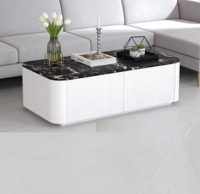 Table basse en bois avec tiroirs de décoration de style moderne avec dessus en PVC à motif marbré pour salon salle à manger hôtel villa appartement