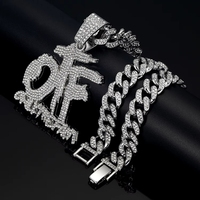 Collier pendentif familial OTF plaqué or 14 carats, chaîne cubaine glacée, style hip-hop graffiti, pendentif personnalisé nom/lettre en alliage de zinc