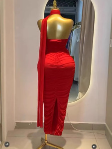 Abito midi <span class=keywords><strong>da</strong></span> donna con <span class=keywords><strong>scollo</strong></span> all'americana, drappeggiato, aderente, con spacco posteriore, per feste ed eventi formali - Sehe Fashion - Product Image 5