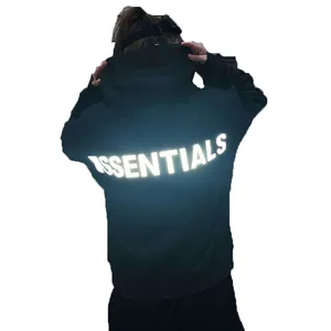 2022 Essentials Men's Pullover Hoodie OEM Reflective Print Logo French Terry Sweater with Long Sleeve Plus Size Solid Pattern