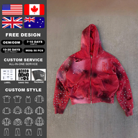 Sudadera con capucha OEM personalizada con logo, estilo vintage, con pedrería, para hombre, streetwear, desgastada, efecto descolorido por el sol, corta, a la moda, con cremallera completa
