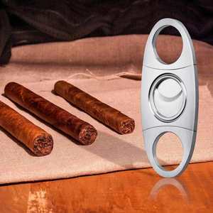 Ciseaux coupe-cigares modernes pliables en acier inoxydable personnalisés, logo, vente en gros, accessoires pour cigares de haute qualité, double lame - Product Image 3