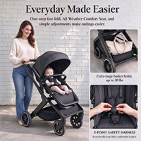Poussette bébé pleine grandeur, siège réversible 2 sens, pliage rapide en une étape et frein à pied, poussette pliable pour nouveau-né et tout-petit