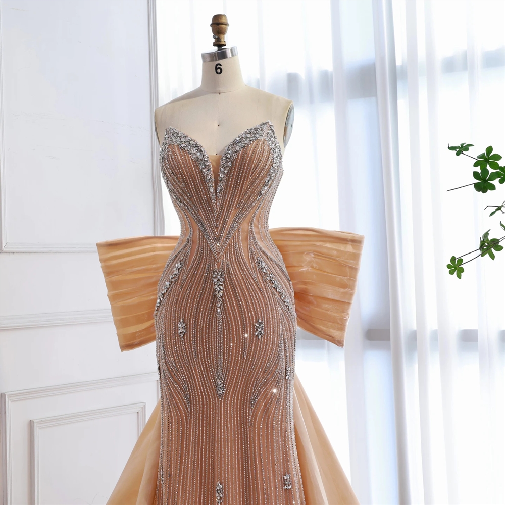 formal dresses toledo ohio Mermaid V-Neck Straps Side Slit Big Bow Long Formal Prom Dress – Modsele main image 1