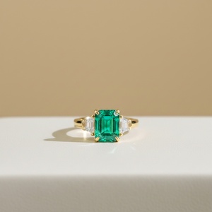 Bague en émeraude verte taille émeraude, or véritable 18 carats, diamant, bijoux fins pour femme, pour mariage et soirée - Product Image 4