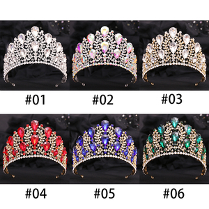 Grandes couronnes en cristal bling pour Queens Baroque alliage doré strass diadème Gelin <span class=keywords><strong>Taci</strong></span> mariage accessoires de cheveux en métal mariée - Product Image 5