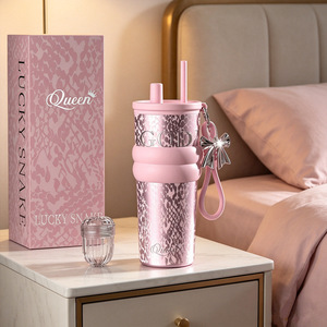 Lucky Snake Queen Stainless Steel Tumbler 316 Thermal Insulation <b>Cup</b> With <b>Straw</b> And Handle For Gifts - Product Image 1