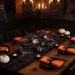 Centro de Mesa de Plástico con Forma de Calabaza de Halloween LANJO con Portavelas LED a Pilas, Decoración Negra para Interiores - Product Image 5