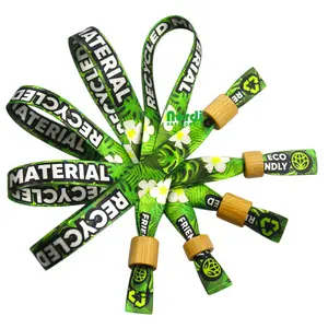 Écologique Logo Personnalisé RPET Tissu Bracelet Imprimé Bracelet En Tissu Avec Bambou Serrure
