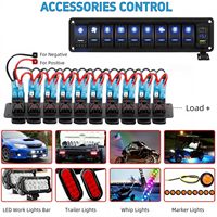 Panel Saklar Rocker Tahan Air 9 Tombol dengan Voltmeter LED, Pengisi Daya Mobil USB PD, Saklar Toggle 12V untuk Dashboard RV, Truk, Mobil