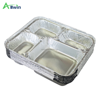 Plateau en aluminium jetable à 4 compartiments, barquette en aluminium à 2/3/4 compartiments, récipient alimentaire pour la restauration à emporter avec cloison