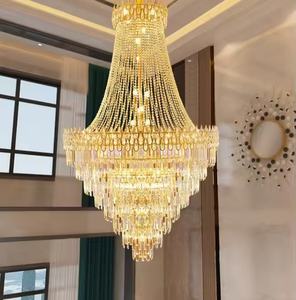PM现代金色豪华水晶吊灯悬挂客厅装饰天花板吊灯室内大楼梯发光二极管灯 - Product Image 5