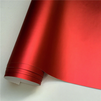 Film vinyle chromé mat rouge sans bulles pour l'habillage de voiture, autocollants 1,52*18m