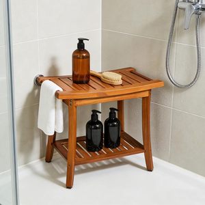 Tabouret de salle de bain double couche en teck 50.8x35.5x45.7cm, imperméable, antidérapant, avec rangement, siège de douche - Product Image 2