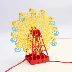 Hot bán trẻ em phước lành giấy khắc bưu thiếp Stereo Đu Quay Bánh Xe handmade trang trí thủ công 3D Pop Up thiệp chúc mừng Thẻ quà tặng