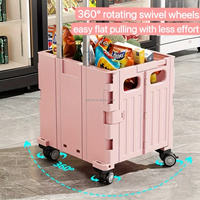 CHIYE Chariot de courses pliable à quatre roues en plastique pour supermarché, grand espace, mini chariot pliable pour le camping