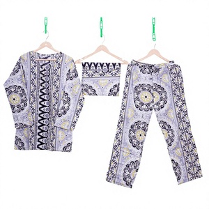 ชุดนอนผ้าฝ้ายแขนยาวลาย Paisley ของผู้หญิงชุดนอนผ้าฝ้าย100% ปรับแต่งโลโก้ได้ระบายอากาศได้แบบผูกเชือก - Product Image 1