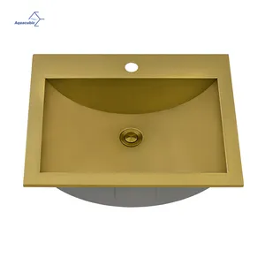 High Standard CUPC Rectangular Shape Golden Above Counter Hand Wash Bathroom Toilet Sink drop in Stainless Steel Basin