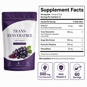 Trans-Resveratrol de Alta Potencia <span class=keywords><strong>en</strong></span> <span class=keywords><strong>Polvo</strong></span> 500mg con Quercetina y Pterostilbeno, Mezcla Antioxidante con Vitamina E para la Longevidad - Product Image 6