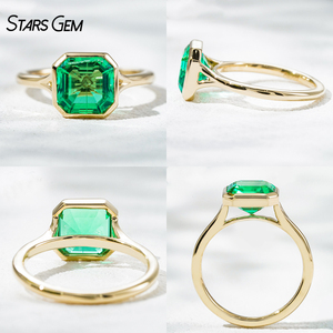 Starsgem 14K Vàng Trắng Vàng 2.1ct 3.4ct 8*8Mm Ascher Cắt Phòng Thí Nghiệm Đá Quý Với Đồng Bằng Vàng Vòng Ban Nhạc Bezel Engagement Ring - Product Image 2