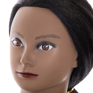 Cabeza de Maniquí de pelo 100% <span class=keywords><strong>Real</strong></span> para práctica de peluquería, cabeza de muñeca de cosmetología con soporte de abrazadera gratis para mujer - Product Image 2