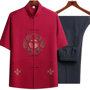Nouvelle arrivée ensemble de vêtements pour hommes en coton de style chinois à manches courtes costume Tang distributeur de vêtements chinois